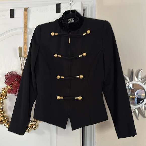 STATE OF CLAUDE MONTANA LADIES BLACK GOLD TONE MILITARY JACKET TOP-VINTAGE-WOW! - Picture 1 of 8